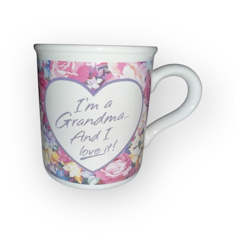 Carlton Cards Grandma Floral Stoneware Mug Pink Purple Roses Heart MG 0197
